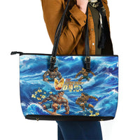 Hawaii Father's Day Leather Tote Bag The Surfing Dad Polynesian Tattoo DT02 - Polynesian Pride