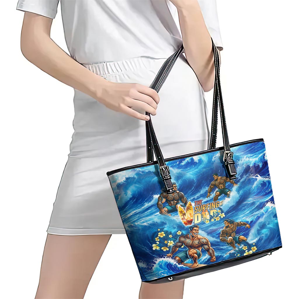 Hawaii Father's Day Leather Tote Bag The Surfing Dad Polynesian Tattoo DT02 - Polynesian Pride