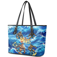 Hawaii Father's Day Leather Tote Bag The Surfing Dad Polynesian Tattoo DT02 - Polynesian Pride