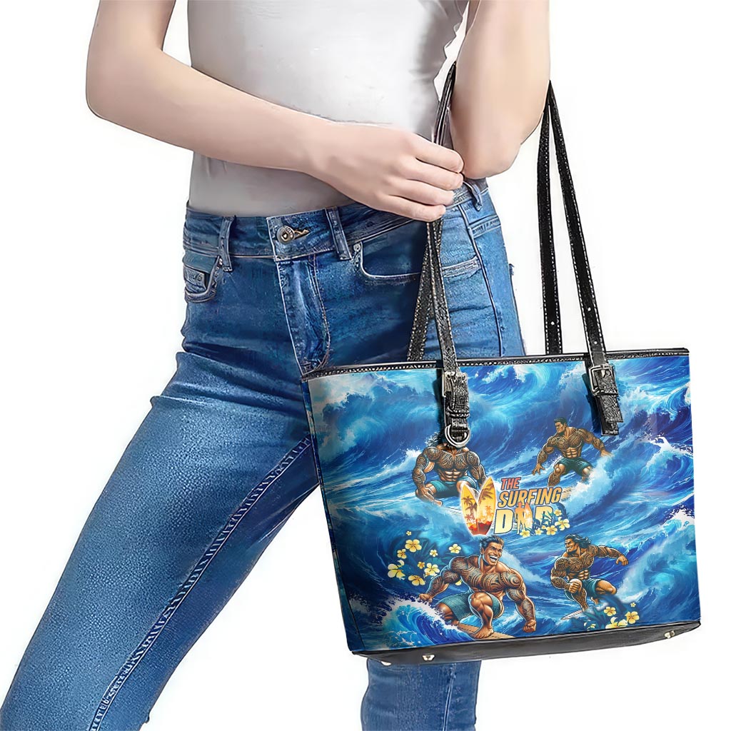 Hawaii Father's Day Leather Tote Bag The Surfing Dad Polynesian Tattoo DT02 - Polynesian Pride