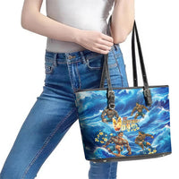 Hawaii Father's Day Leather Tote Bag The Surfing Dad Polynesian Tattoo DT02 - Polynesian Pride