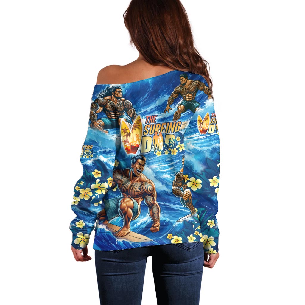 Hawaii Father's Day Off Shoulder Sweater The Surfing Dad Polynesian Tattoo
