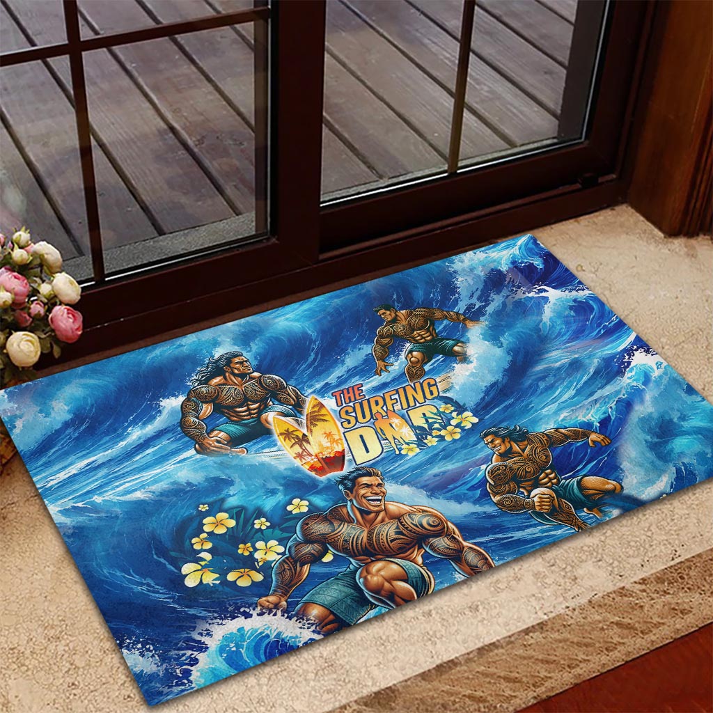 Hawaii Father's Day Rubber Doormat The Surfing Dad Polynesian Tattoo DT02 - Polynesian Pride