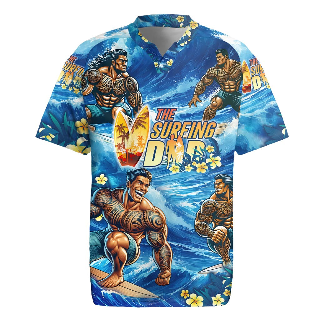 Hawaii Father's Day Rugby Jersey The Surfing Dad Polynesian Tattoo DT02 Blue - Polynesian Pride