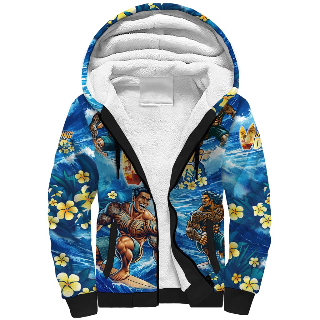 Hawaii Father's Day Sherpa Hoodie The Surfing Dad Polynesian Tattoo DT02 Unisex Blue - Polynesian Pride