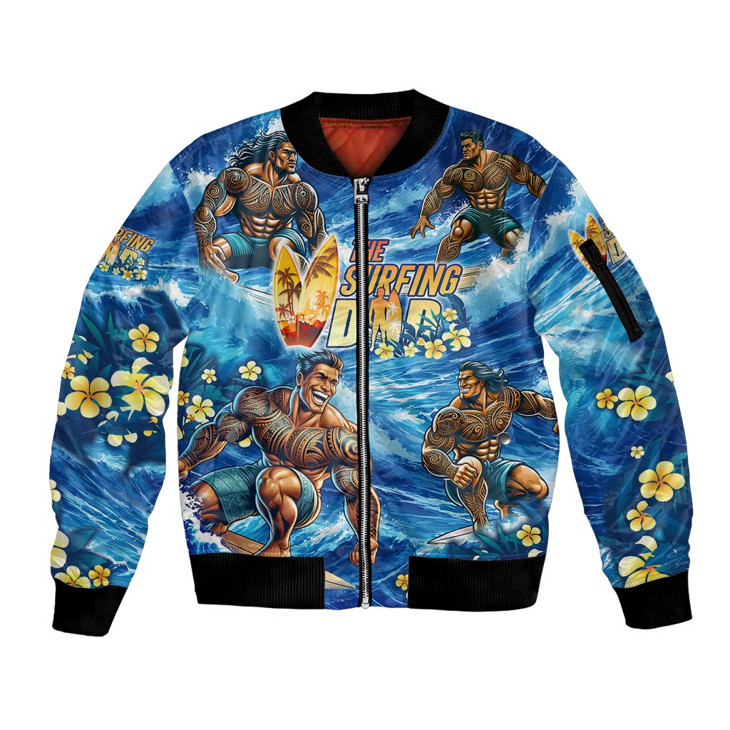 Hawaii Father's Day Sleeve Zip Bomber Jacket The Surfing Dad Polynesian Tattoo DT02 Unisex Blue - Polynesian Pride