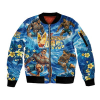Hawaii Father's Day Sleeve Zip Bomber Jacket The Surfing Dad Polynesian Tattoo DT02 Unisex Blue - Polynesian Pride