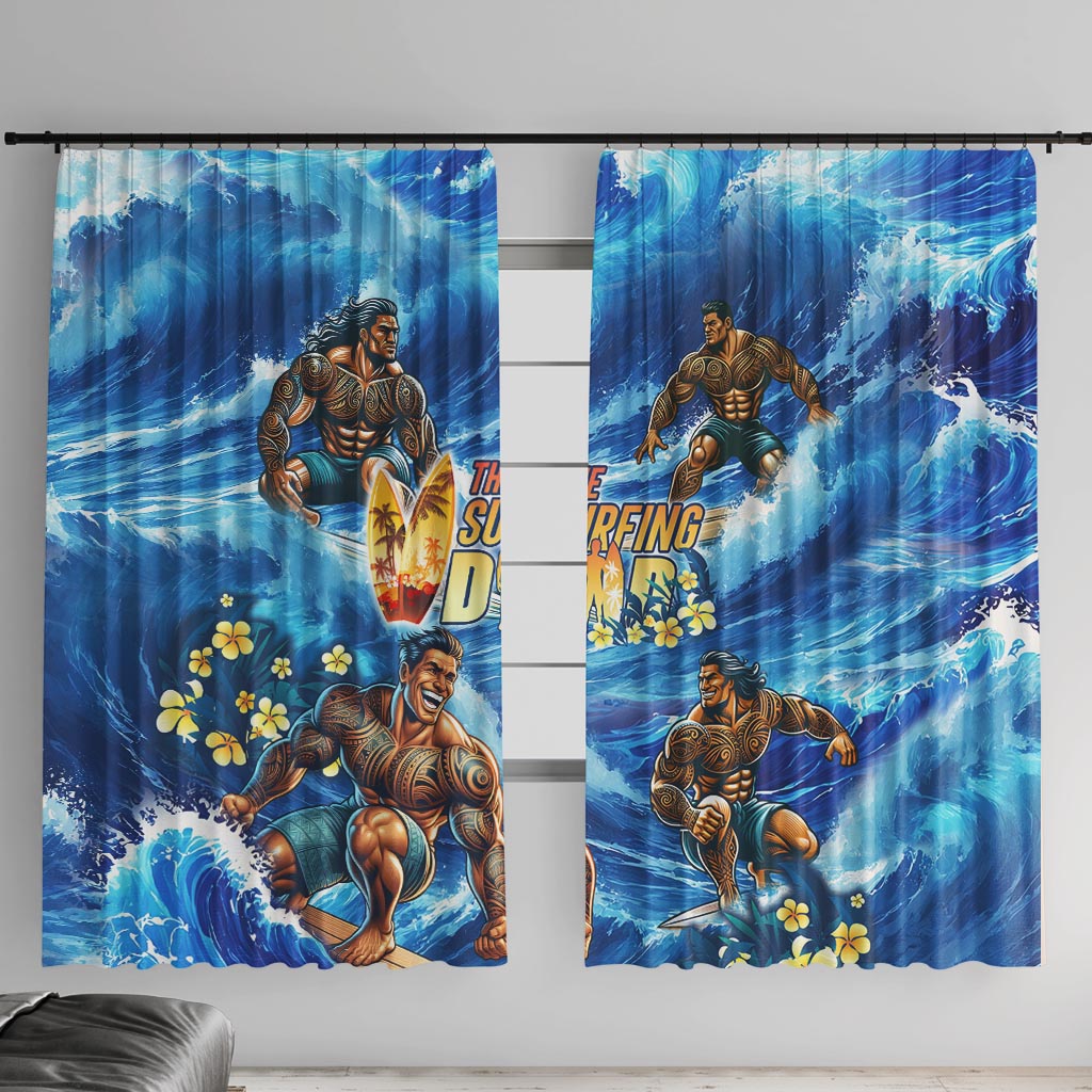 Hawaii Father's Day Window Curtain The Surfing Dad Polynesian Tattoo DT02 With Hooks Blue - Polynesian Pride