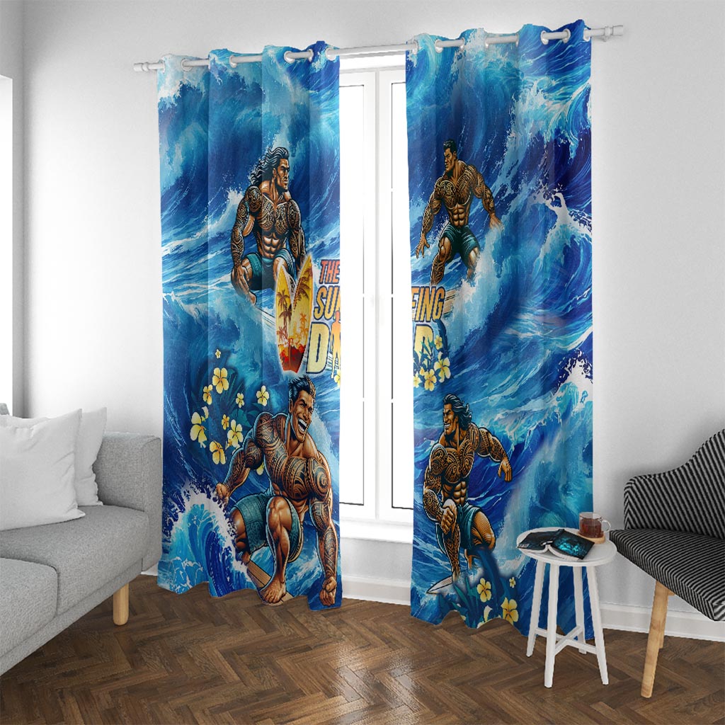 Hawaii Father's Day Window Curtain The Surfing Dad Polynesian Tattoo DT02 With Grommets Blue - Polynesian Pride