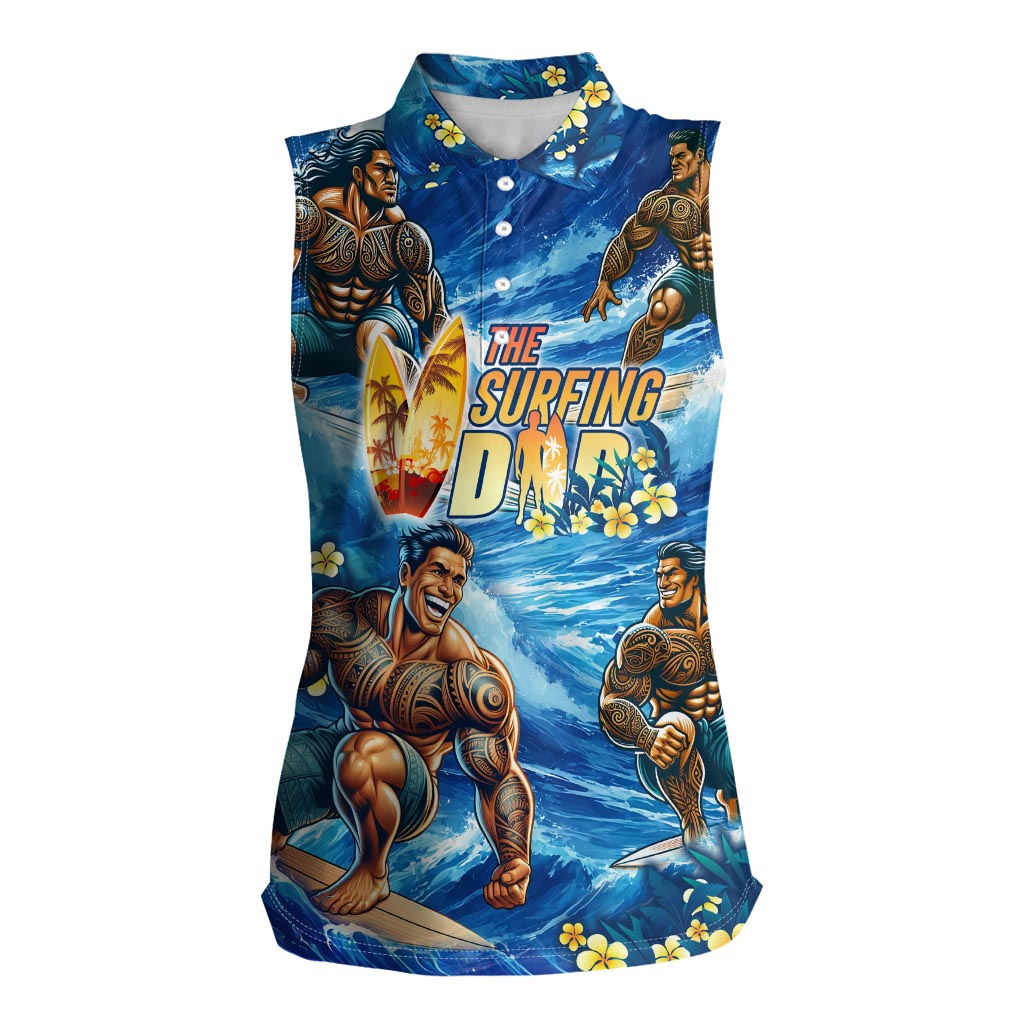 Hawaii Father's Day Women Sleeveless Polo Shirt The Surfing Dad Polynesian Tattoo DT02 Female Blue - Polynesian Pride