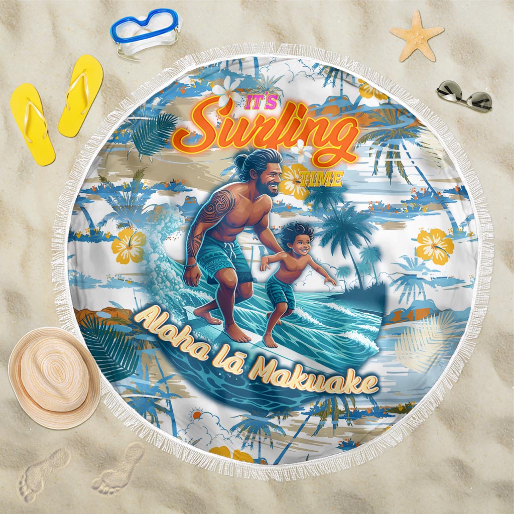 Hawaii Father's Day It's Surfing Time Beach Blanket Aloha L Makuakane DT02 One Size 150cm Blue - Polynesian Pride