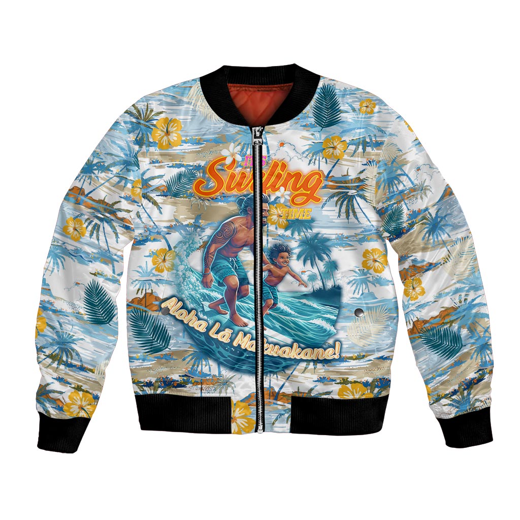 Hawaii Father's Day It's Surfing Time Bomber Jacket Aloha Lā Makuakane