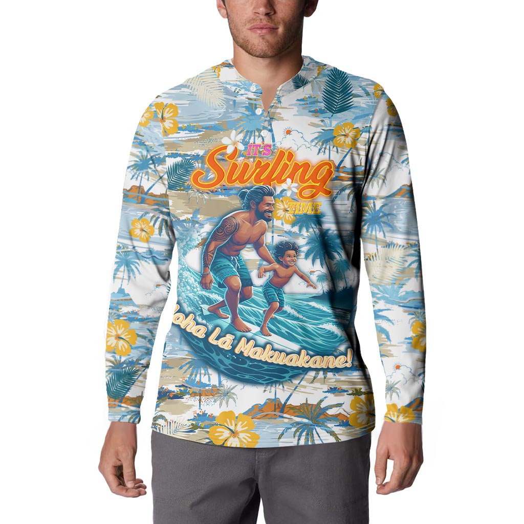 Hawaii Father's Day It's Surfing Time Button Sweatshirt Aloha L Makuakane DT02 - Polynesian Pride