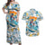 Hawaii Father's Day It's Surfing Time Couples Matching Off Shoulder Maxi Dress and Hawaiian Shirt Aloha Lā Makuakane