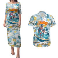 Hawaii Father's Day It's Surfing Time Couples Matching Puletasi and Hawaiian Shirt Aloha Lā Makuakane