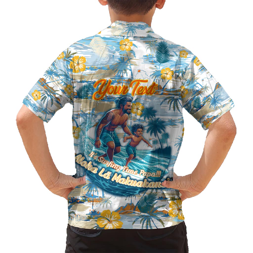 Hawaii Father's Day It's Surfing Time Family Matching Off Shoulder Short Dress and Hawaiian Shirt Aloha Lā Makuakane