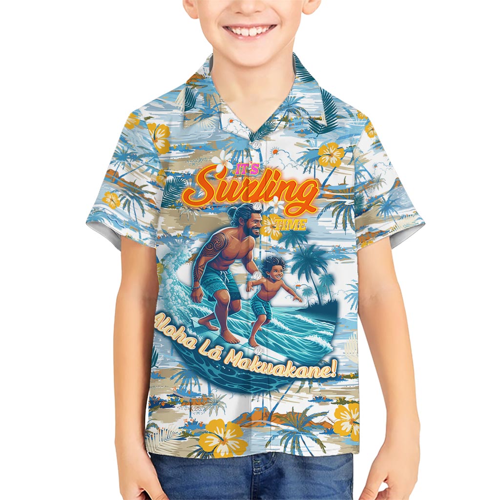 Hawaii Father's Day It's Surfing Time Kid Hawaiian Shirt Aloha Lā Makuakane