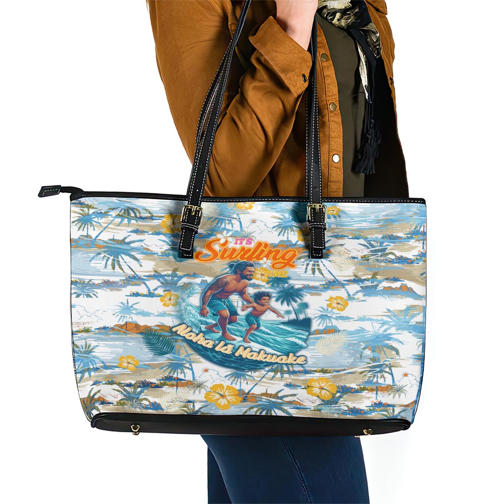 Hawaii Father's Day It's Surfing Time Leather Tote Bag Aloha L Makuakane DT02 - Polynesian Pride