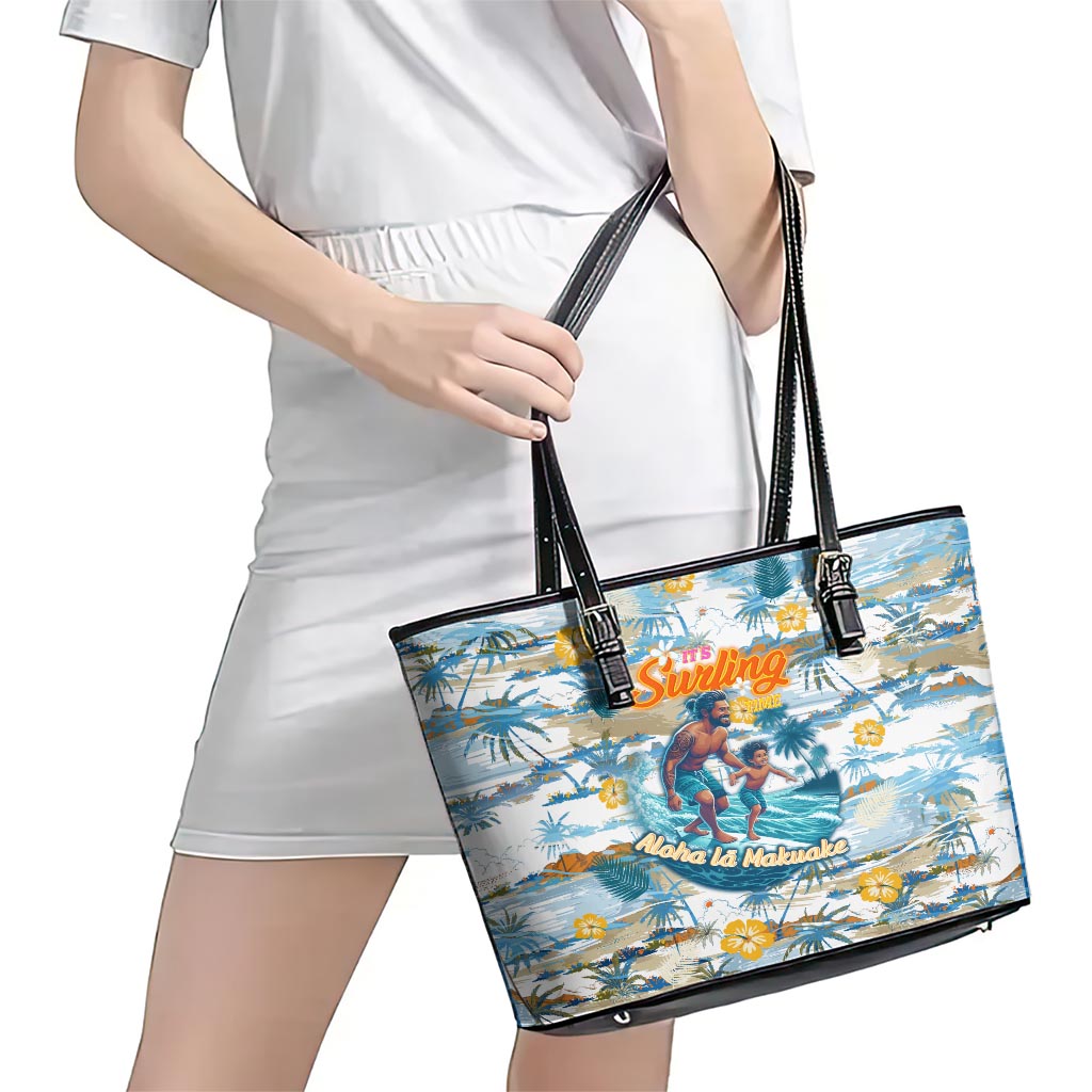 Hawaii Father's Day It's Surfing Time Leather Tote Bag Aloha L Makuakane DT02 - Polynesian Pride