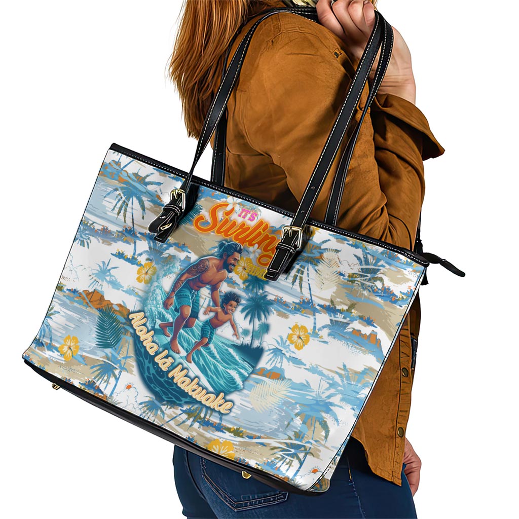 Hawaii Father's Day It's Surfing Time Leather Tote Bag Aloha L Makuakane DT02 - Polynesian Pride