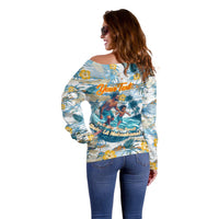 Hawaii Father's Day It's Surfing Time Off Shoulder Sweater Aloha Lā Makuakane