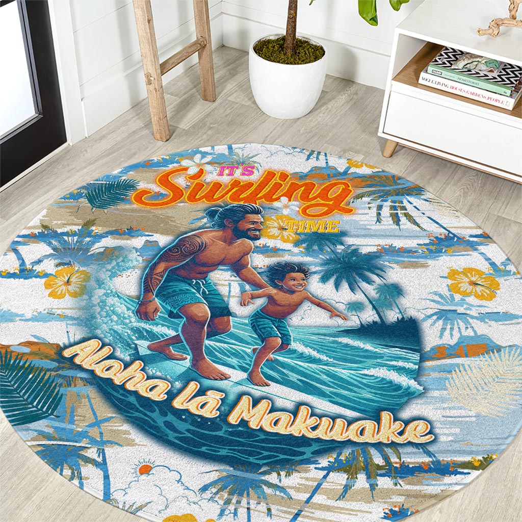 Hawaii Father's Day It's Surfing Time Round Carpet Aloha Lā Makuakane