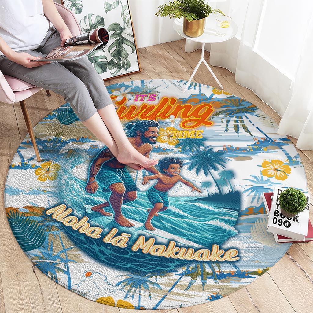 Hawaii Father's Day It's Surfing Time Round Carpet Aloha Lā Makuakane