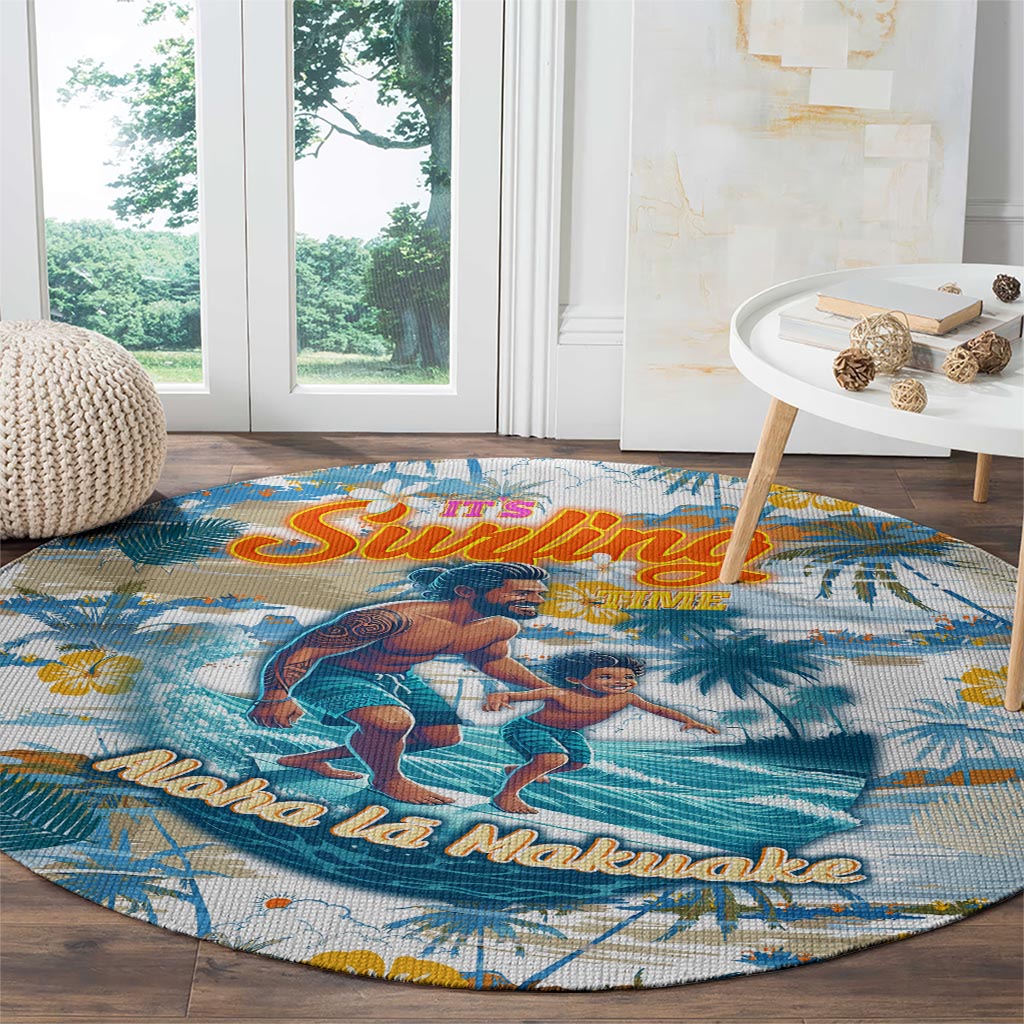 Hawaii Father's Day It's Surfing Time Round Carpet Aloha Lā Makuakane