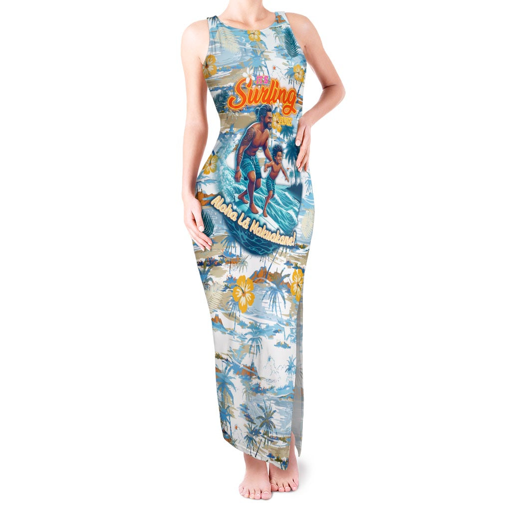 Hawaii Father's Day It's Surfing Time Tank Maxi Dress Aloha L Makuakane DT02 Women Blue - Polynesian Pride