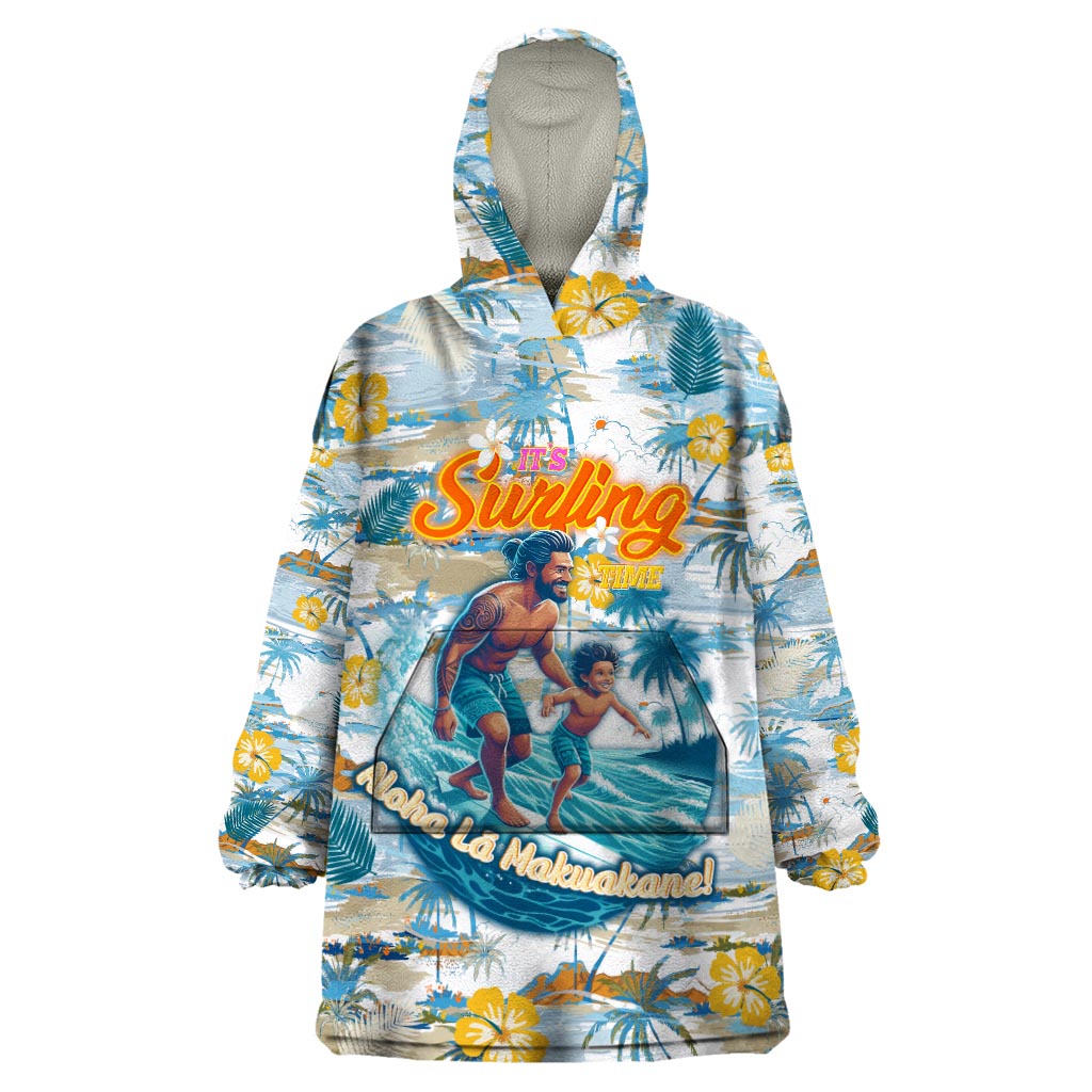Hawaii Father's Day It's Surfing Time Wearable Blanket Hoodie Aloha L Makuakane DT02 One Size Blue - Polynesian Pride