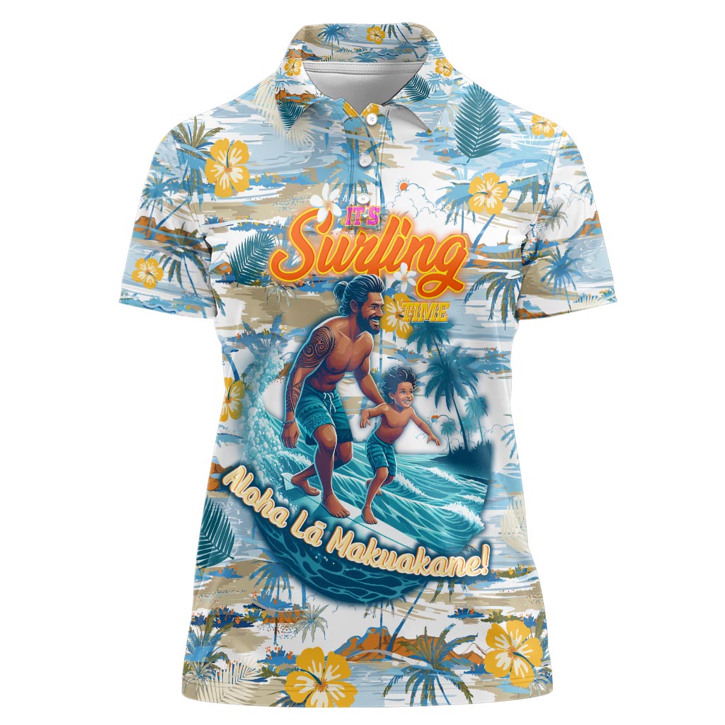 Hawaii Father's Day It's Surfing Time Women Polo Shirt Aloha Lā Makuakane