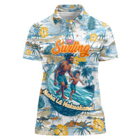 Hawaii Father's Day It's Surfing Time Women Polo Shirt Aloha L Makuakane DT02 Female Blue - Polynesian Pride