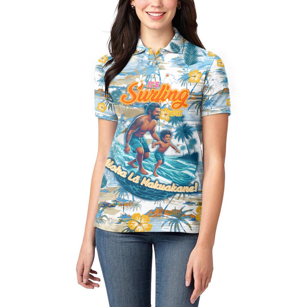 Hawaii Father's Day It's Surfing Time Women Polo Shirt Aloha L Makuakane DT02 - Polynesian Pride