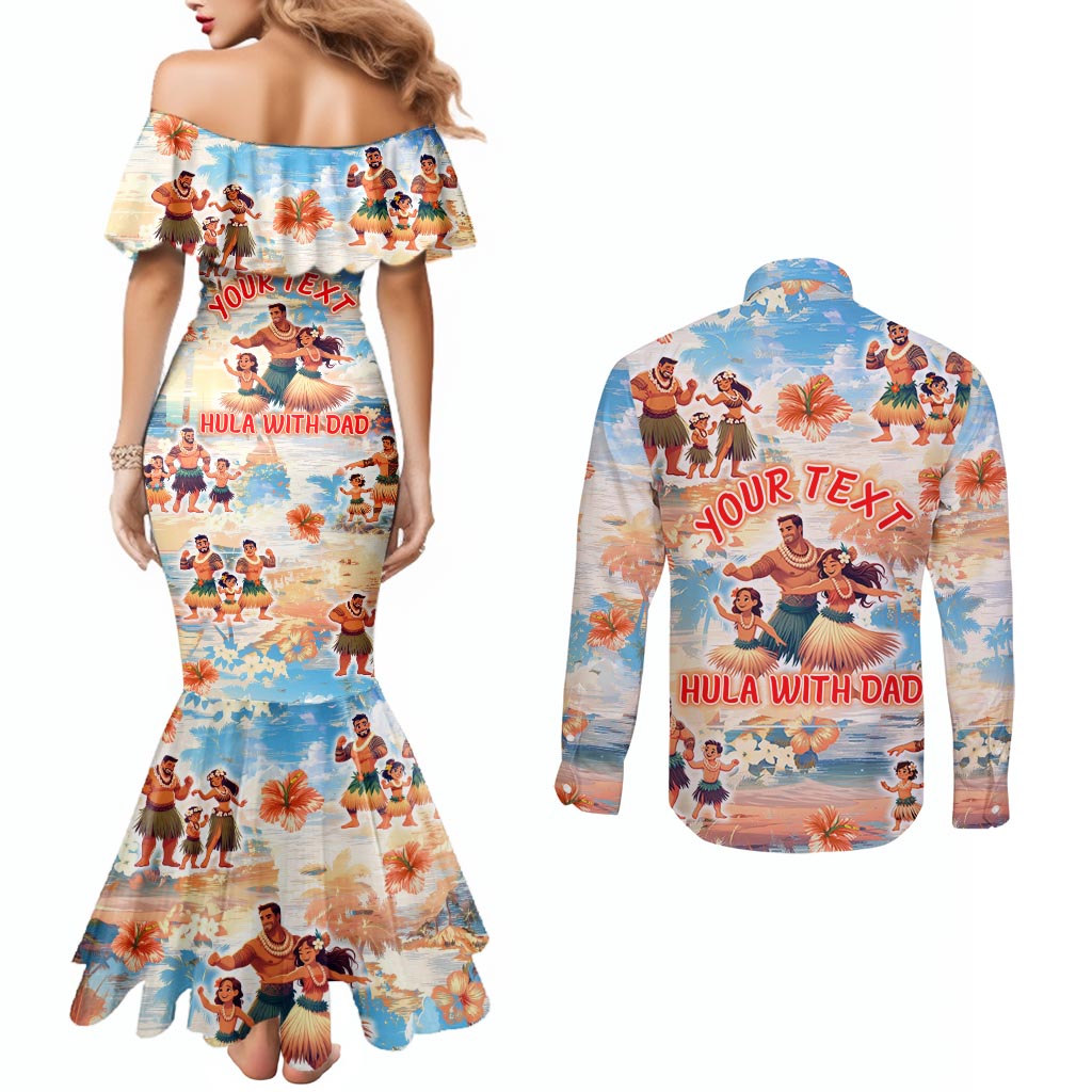Hawaii Father's Day Couples Matching Mermaid Dress and Long Sleeve Button Shirt Hula With Dad
