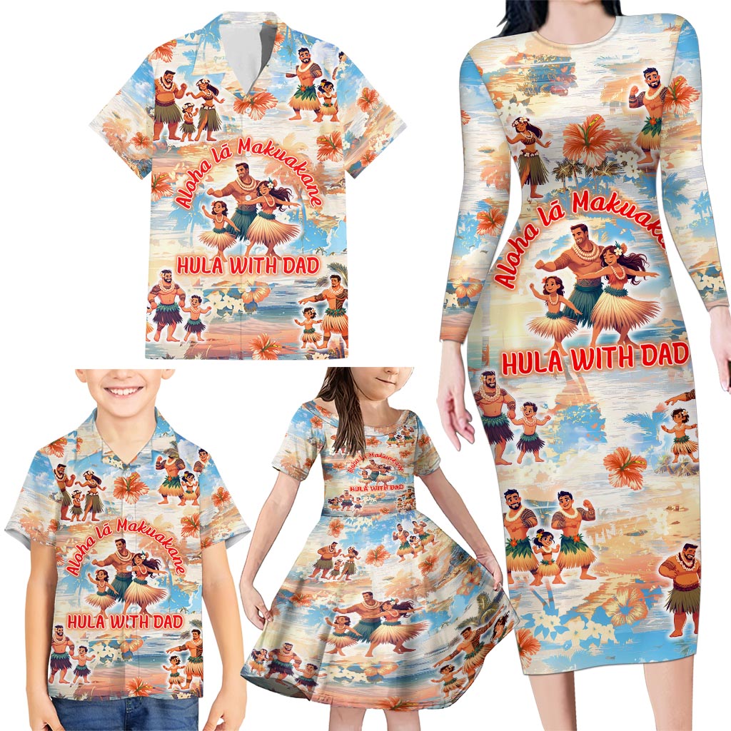 Hawaii Father's Day Family Matching Long Sleeve Bodycon Dress and Hawaiian Shirt Hula With Dad DT02 - Polynesian Pride