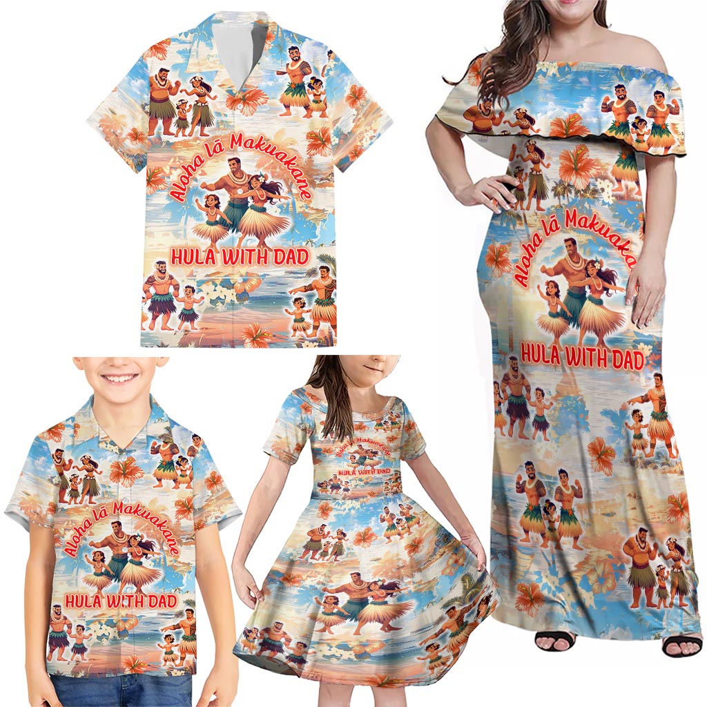 Hawaii Father's Day Family Matching Off Shoulder Maxi Dress and Hawaiian Shirt Hula With Dad DT02 - Polynesian Pride