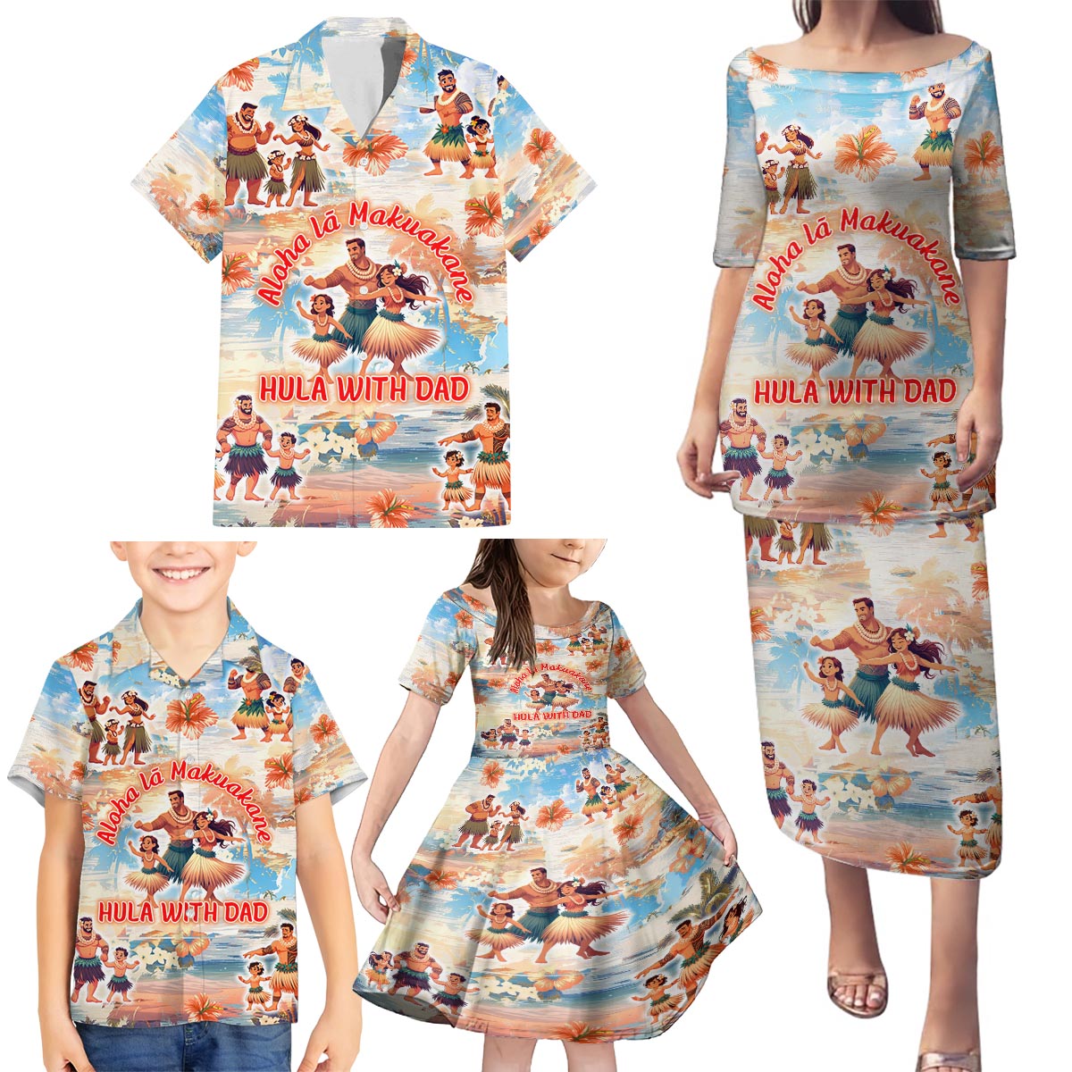 Hawaii Father's Day Family Matching Puletasi and Hawaiian Shirt Hula With Dad DT02 - Polynesian Pride