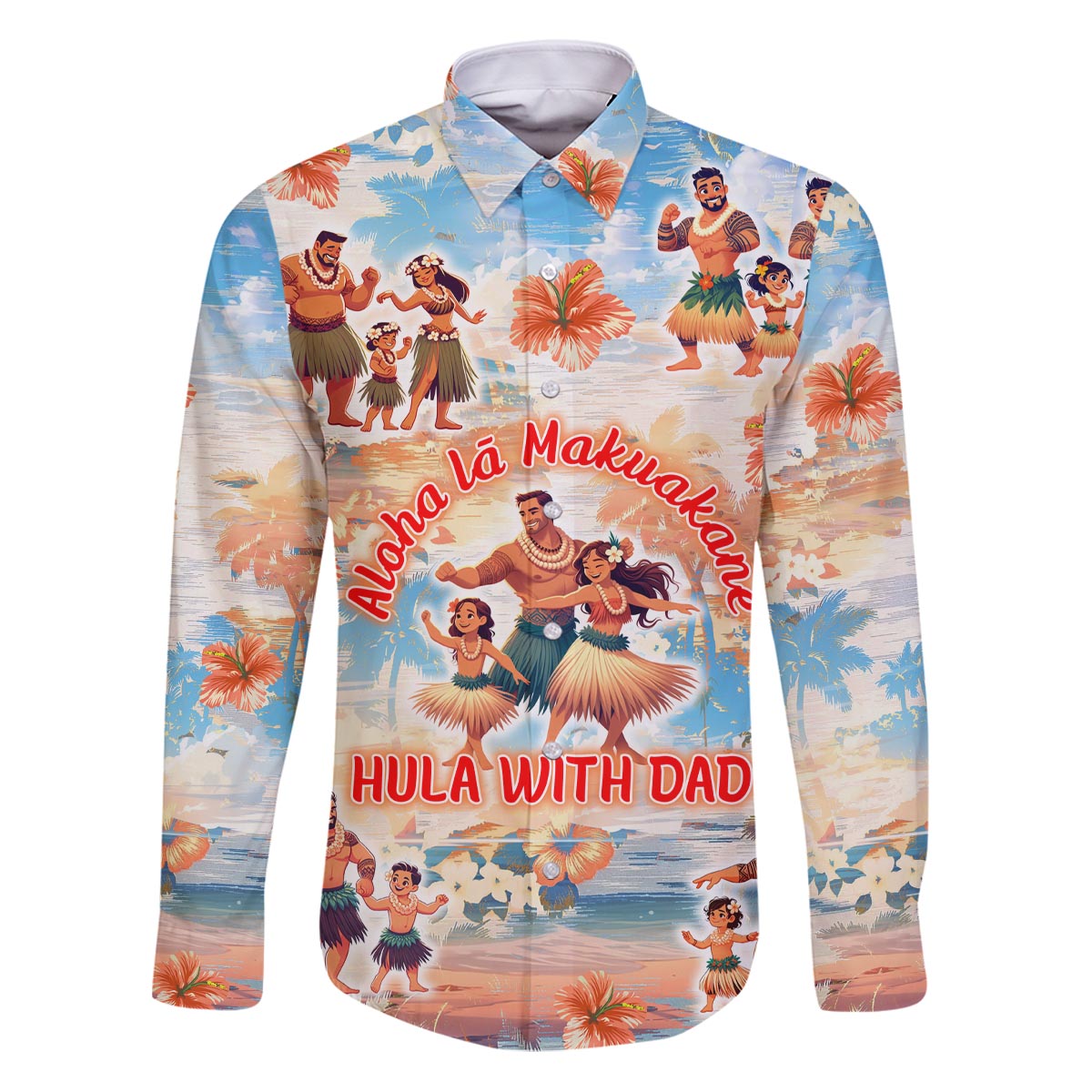 Hawaii Father's Day Family Matching Puletasi and Hawaiian Shirt Hula With Dad DT02 Dad's Shirt - Long Sleeve Art - Polynesian Pride