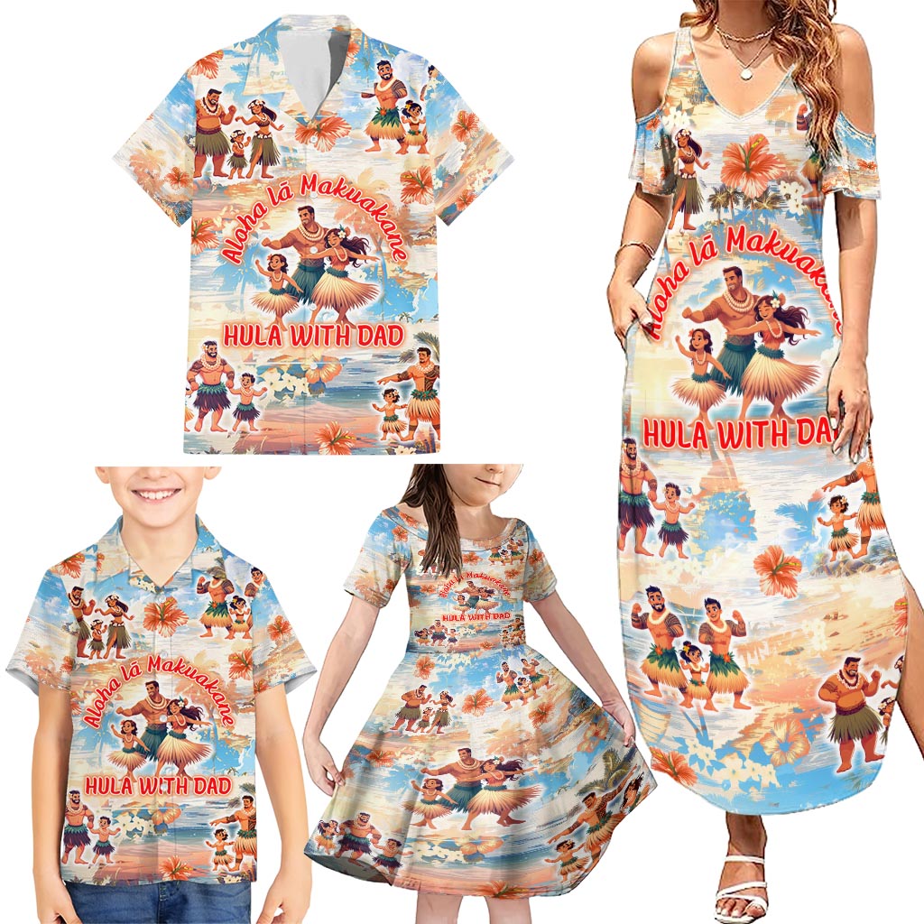 Hawaii Father's Day Family Matching Summer Maxi Dress and Hawaiian Shirt Hula With Dad