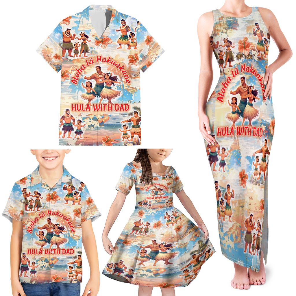 Hawaii Father's Day Family Matching Tank Maxi Dress and Hawaiian Shirt Hula With Dad DT02 - Polynesian Pride