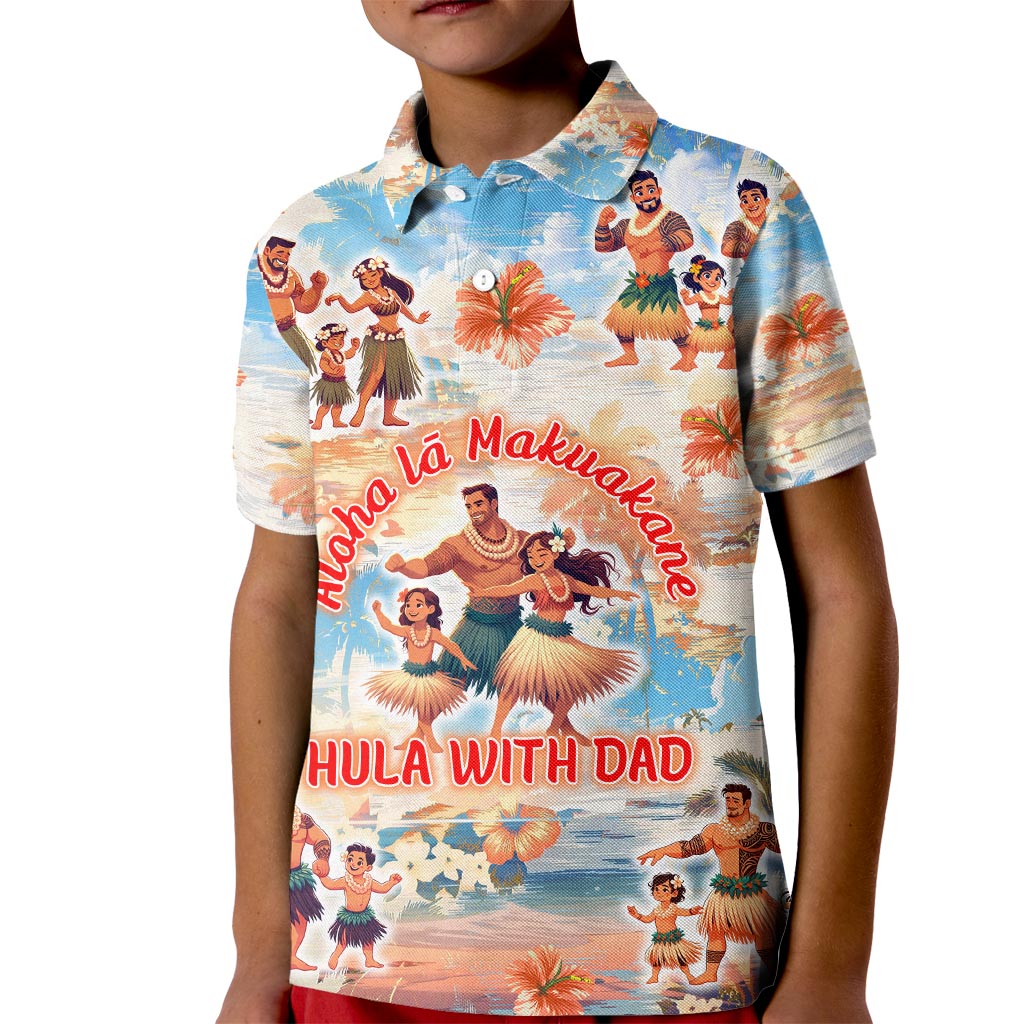 Hawaii Father's Day Kid Polo Shirt Hula With Dad