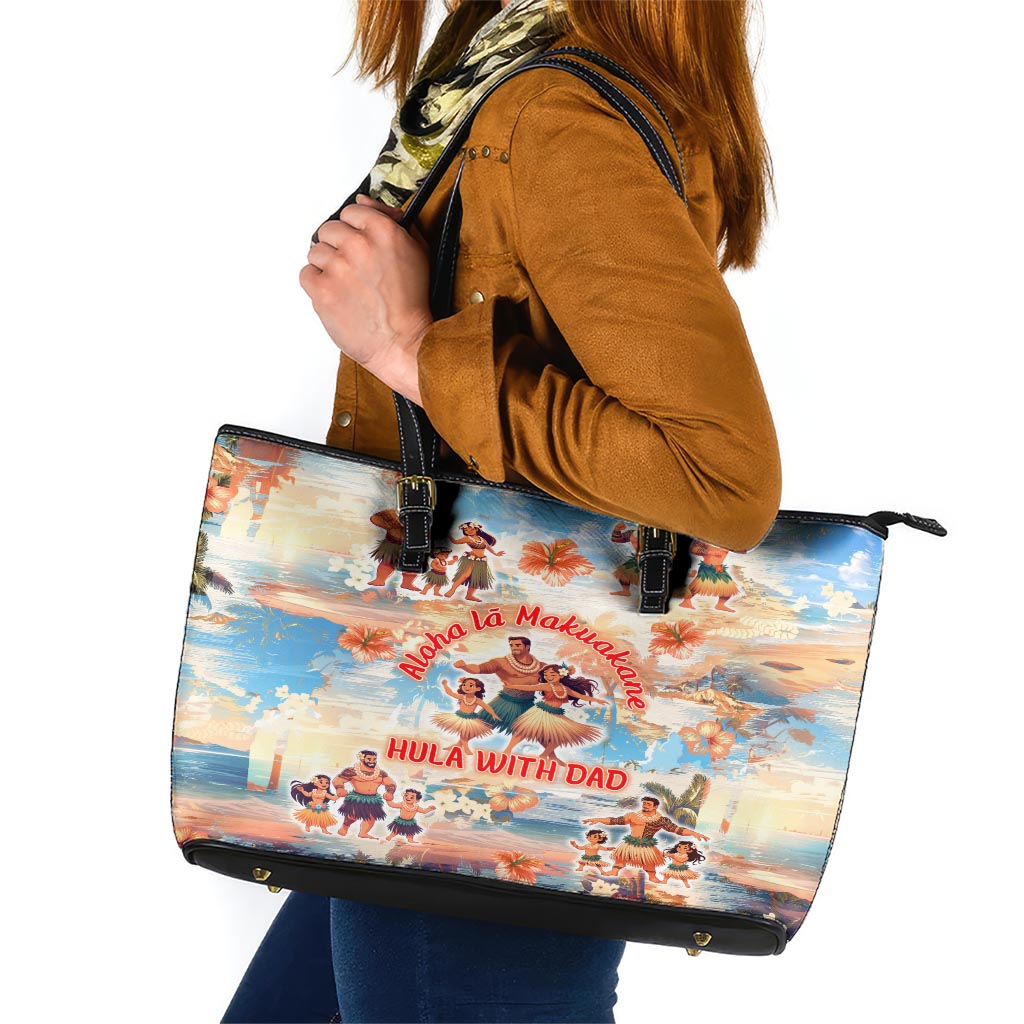 Hawaii Father's Day Leather Tote Bag Hula With Dad DT02 Art - Polynesian Pride