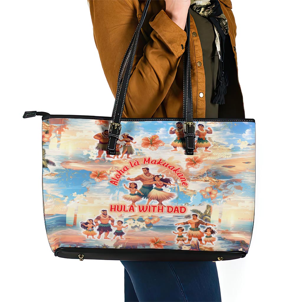 Hawaii Father's Day Leather Tote Bag Hula With Dad DT02 - Polynesian Pride