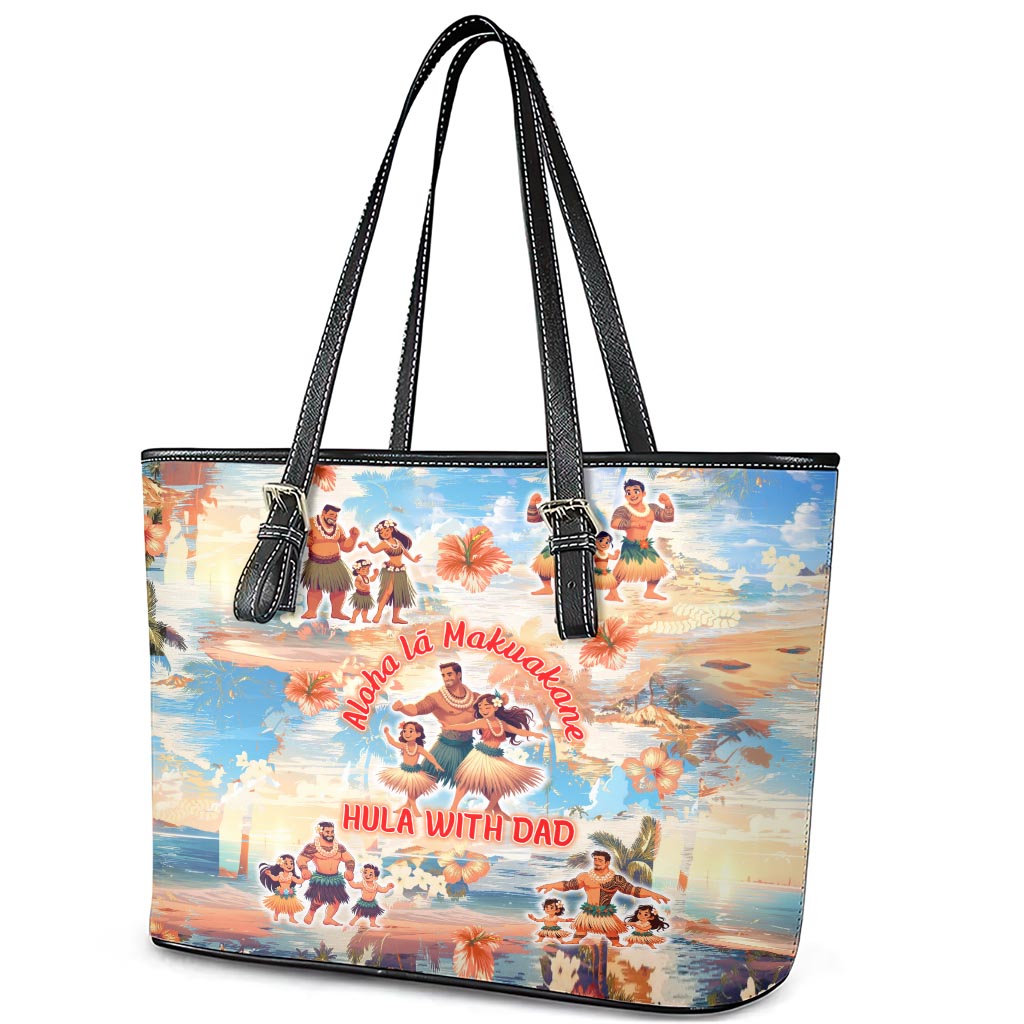 Hawaii Father's Day Leather Tote Bag Hula With Dad DT02 - Polynesian Pride