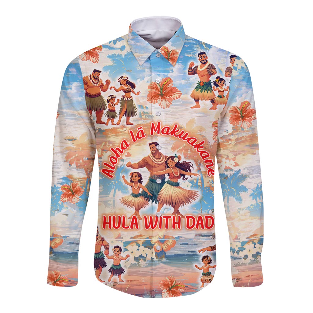 Hawaii Father's Day Long Sleeve Button Shirt Hula With Dad