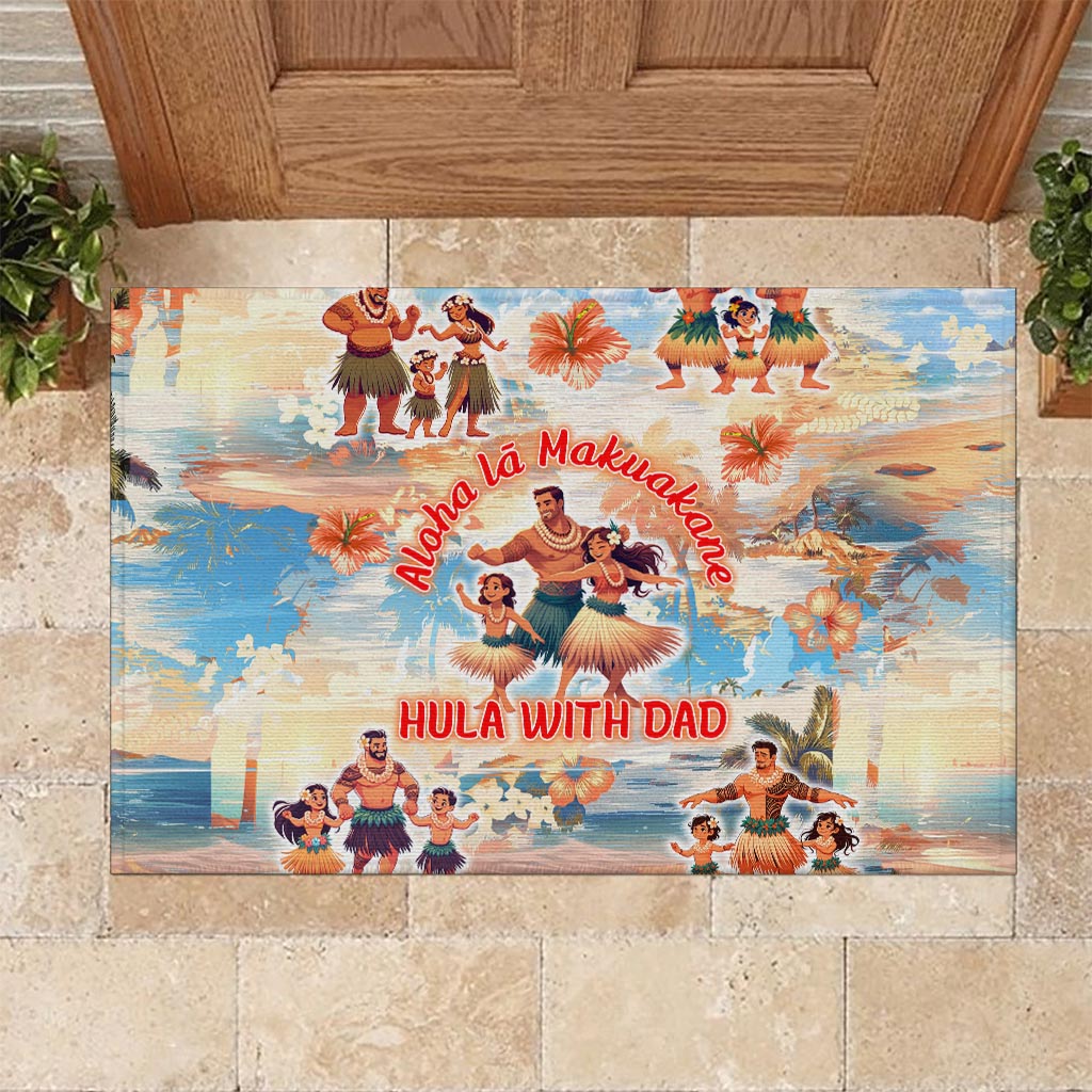 Hawaii Father's Day Rubber Doormat Hula With Dad