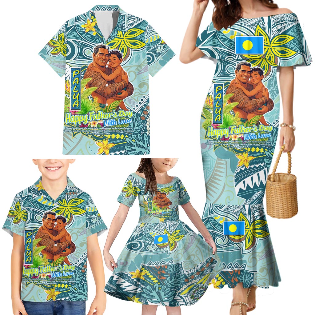 Palau Father's Day Polynesia Family Matching Mermaid Dress and Hawaiian Shirt Dad and Son