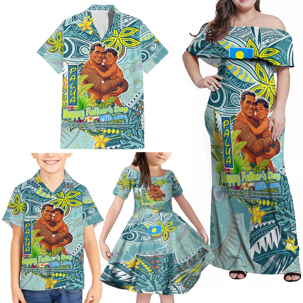 Palau Father's Day Polynesia Family Matching Off Shoulder Maxi Dress and Hawaiian Shirt Dad and Son