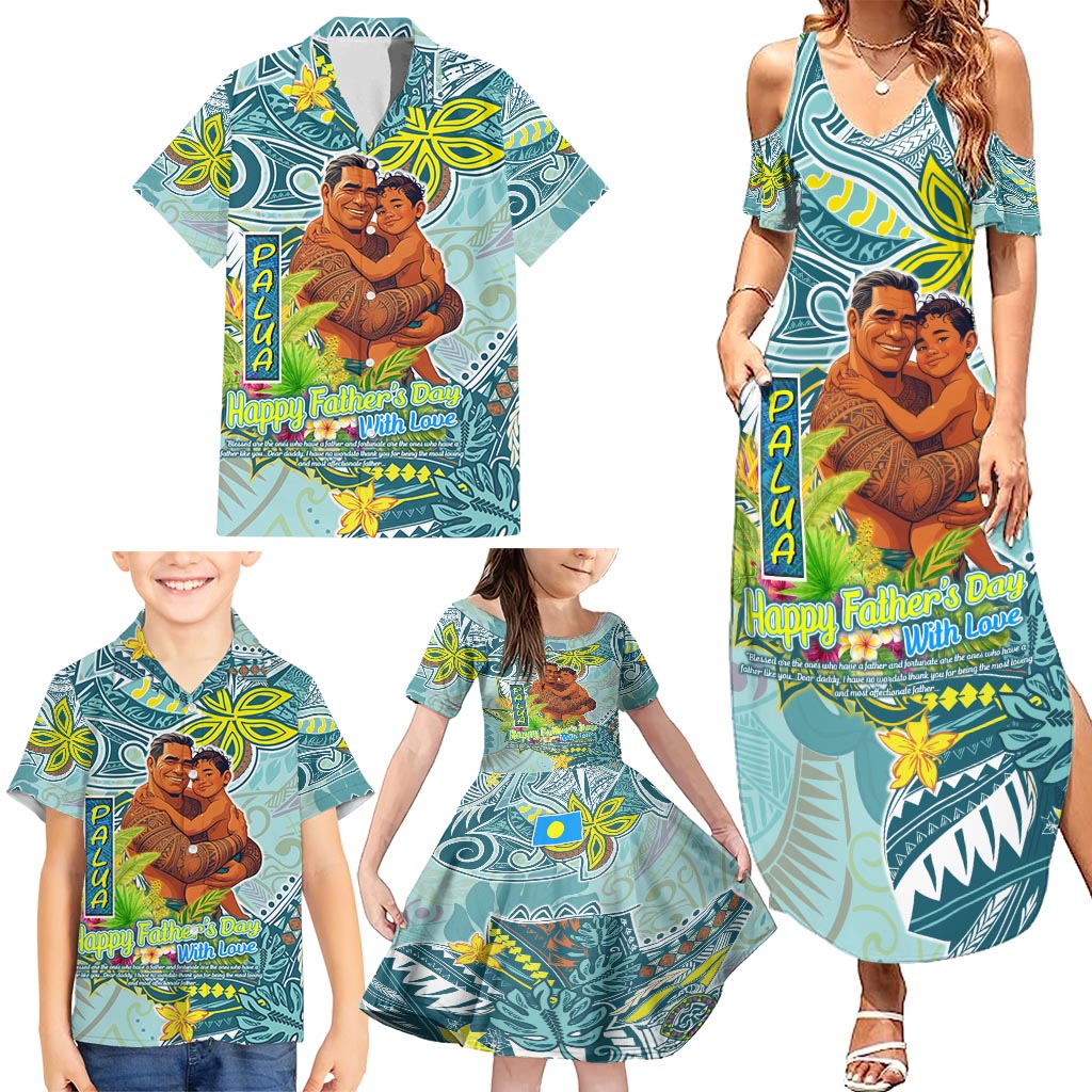 Palau Father's Day Polynesia Family Matching Summer Maxi Dress and Hawaiian Shirt Dad and Son