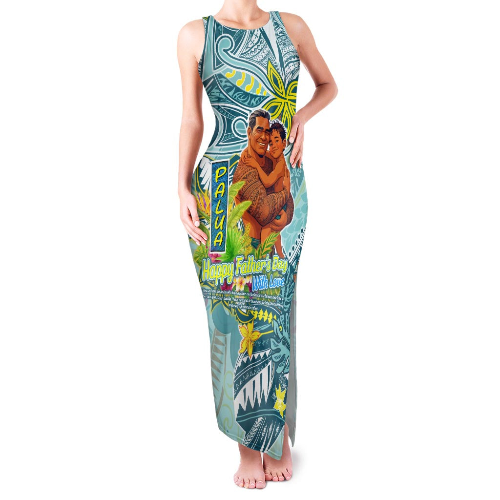 Palau Father's Day Polynesia Family Matching Tank Maxi Dress and Hawaiian Shirt Dad and Son